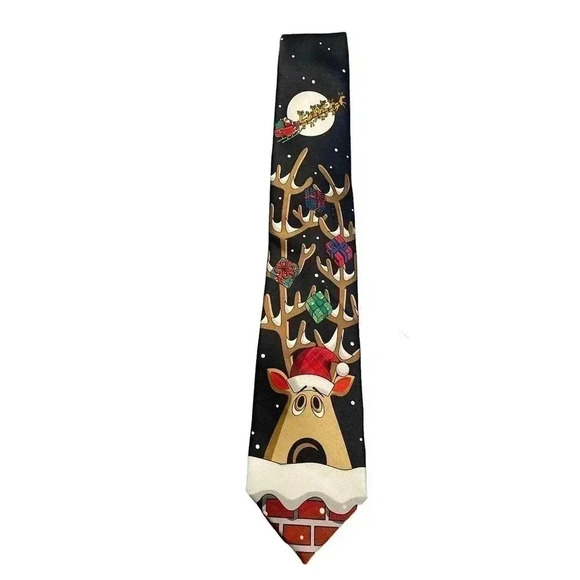 CHRISTMAS TIE OF SANTA AND REINDEER - Picture 1 of 2